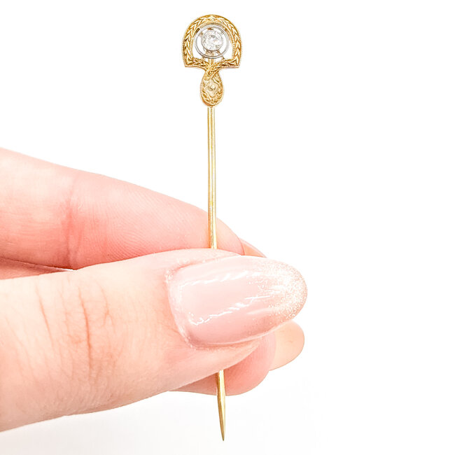 Pin Wheat Pattern 0.08ctw Mine Cut Diamond 2mm White Seed Pearl 14ky 13x8mm 2.25" 1.64g 225100074