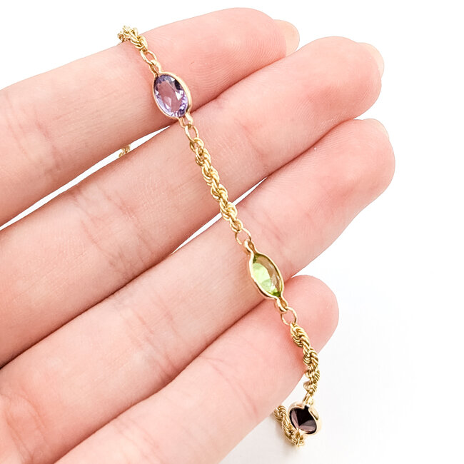 Bracelet Rope 5ctw Garnet, Peridot, Amethyst, Citrine, Aquamarine 14ky 6mm 7" 2.33g 225100078