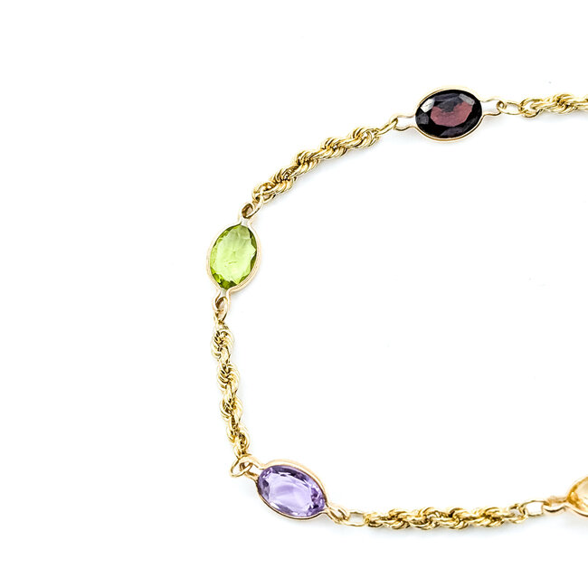 Bracelet Rope 5ctw Garnet, Peridot, Amethyst, Citrine, Aquamarine 14ky 6mm 7" 2.33g 225100078