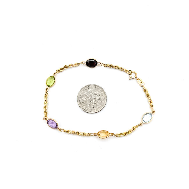 Bracelet Rope 5ctw Garnet, Peridot, Amethyst, Citrine, Aquamarine 14ky 6mm 7" 2.33g 225100078