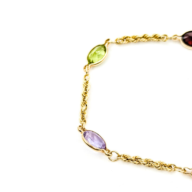Bracelet Rope 5ctw Garnet, Peridot, Amethyst, Citrine, Aquamarine 14ky 6mm 7" 2.33g 225100078