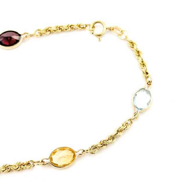 Bracelet Rope 5ctw Garnet, Peridot, Amethyst, Citrine, Aquamarine 14ky 6mm 7" 2.33g 225100078