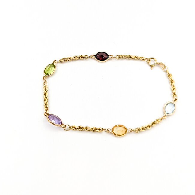 Bracelet Rope 5ctw Garnet, Peridot, Amethyst, Citrine, Aquamarine 14ky 6mm 7" 2.33g 225100078