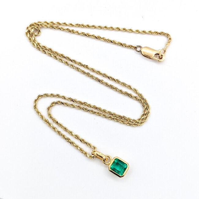 Pendant Solitaire Rope Chain .85ct Colombian Emerald 14ky 18" 12x7mm 6.56g 225100091