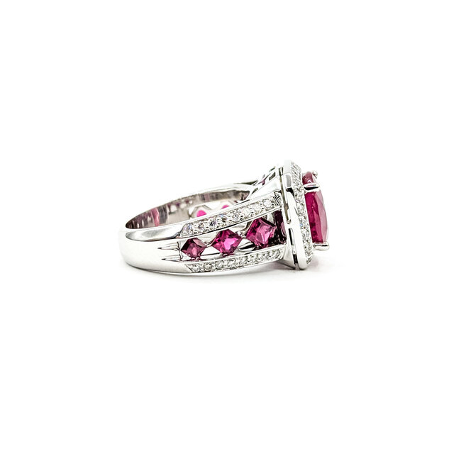 Ring Halo Kite Set .42ctw Round Diamonds 3.24ct Ruby .75ct Ruby 18kw 12mm Sz4 9.36g 225100131