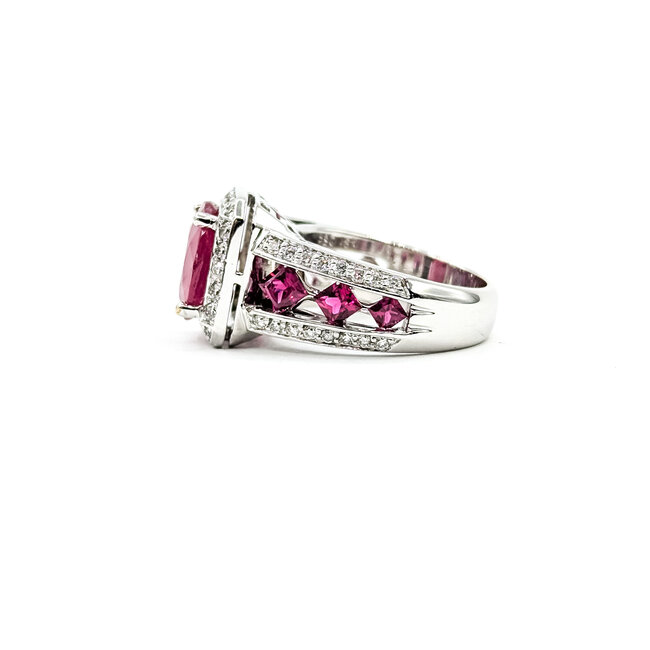 Ring Halo Kite Set .42ctw Round Diamonds 3.24ct Ruby .75ct Ruby 18kw 12mm Sz4 9.36g 225100131