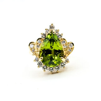 Ring Cocktail 0.76ctw Round Diamonds 6.91ct Peridot 18ky 21mm Sz6.5 10.98g 225100133