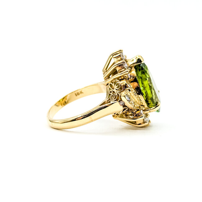 Ring Cocktail 0.76ctw Round Diamonds 6.91ct Peridot 18ky 21mm Sz6.5 10.98g 225100133