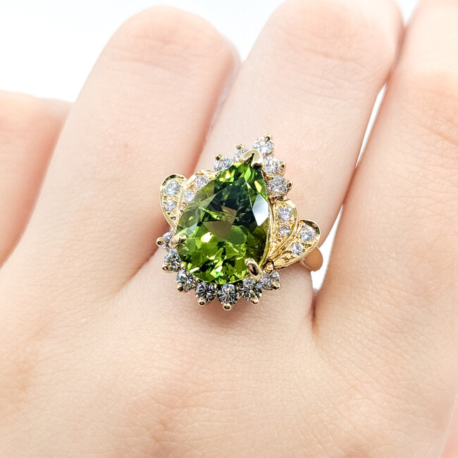 Ring Cocktail 0.76ctw Round Diamonds 6.91ct Peridot 18ky 21mm Sz6.5 10.98g 225100133
