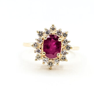 Ring Cocktail Double Halo .75ctw Round Diamonds 1.43ct Burma Ruby 14ky 15mm Sz8 4.19g 225100137