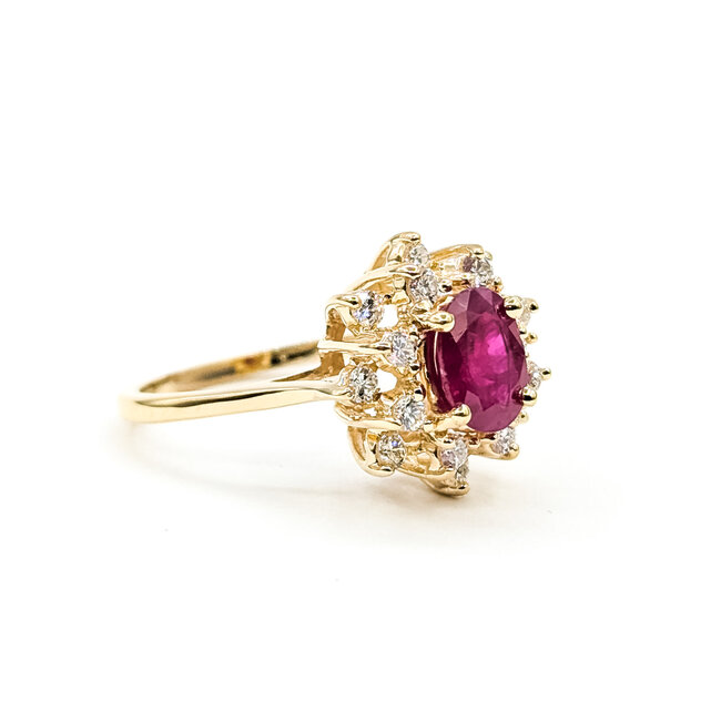 Ring Cocktail Double Halo .75ctw Round Diamonds 1.43ct Burma Ruby 14ky 15mm Sz8 4.19g 225100137