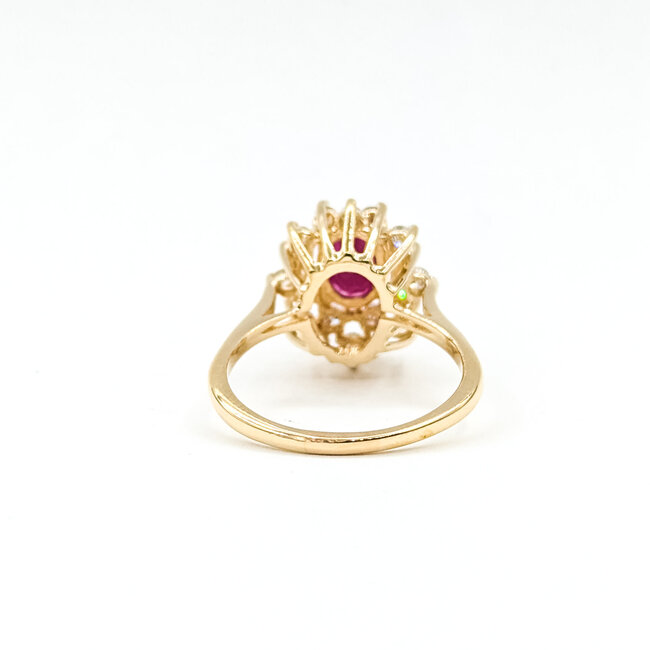 Ring Cocktail Double Halo .75ctw Round Diamonds 1.43ct Burma Ruby 14ky 15mm Sz8 4.19g 225100137