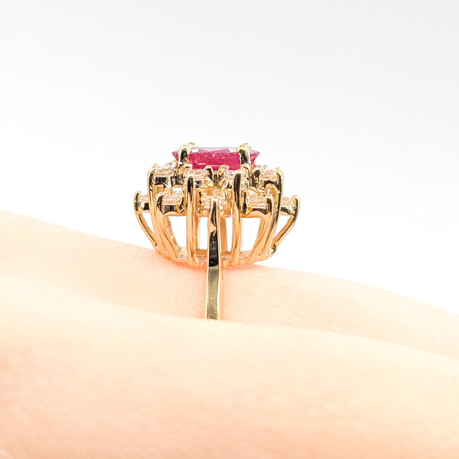 Ring Cocktail Double Halo .75ctw Round Diamonds 1.43ct Burma Ruby 14ky 15mm Sz8 4.19g 225100137