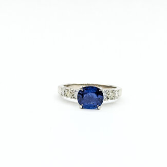 Ring Engagement 0.4ctw Round Diamonds 1.58ct Deep Blue Sri Lanka Sapphire Platinum 2.5mm Sz6.75 7.05g 225100138