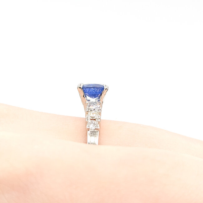 Ring Engagement 0.4ctw Round Diamonds 1.58ct Deep Blue Sri Lanka Sapphire Platinum 2.5mm Sz6.75 7.05g 225100138
