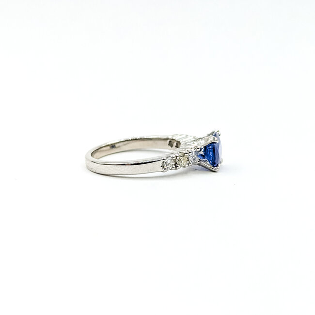 Ring Engagement 0.4ctw Round Diamonds 1.58ct Deep Blue Sri Lanka Sapphire Platinum 2.5mm Sz6.75 7.05g 225100138