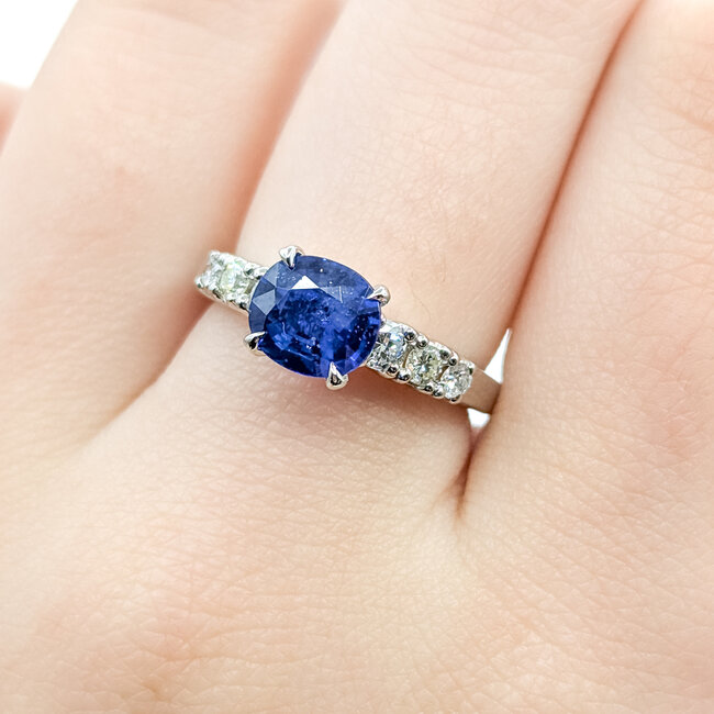 Ring Engagement 0.4ctw Round Diamonds 1.58ct Deep Blue Sri Lanka Sapphire Platinum 2.5mm Sz6.75 7.05g 225100138