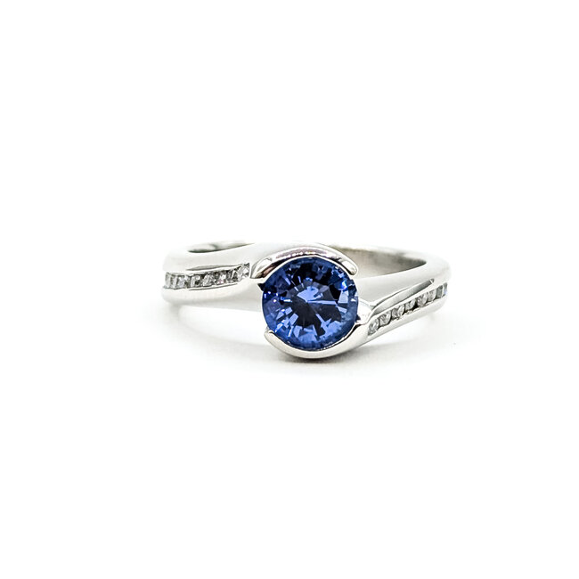 Ring Bypass .25ctw Round Diamonds 0.96ct Blue Sapphire Platinum 3.4mm Sz5 8.13g 225100145
