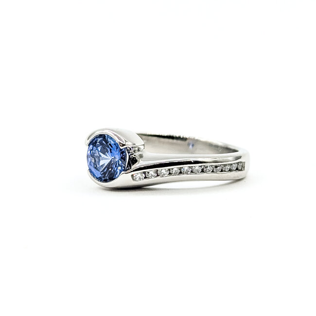 Ring Bypass .25ctw Round Diamonds 0.96ct Blue Sapphire Platinum 3.4mm Sz5 8.13g 225100145