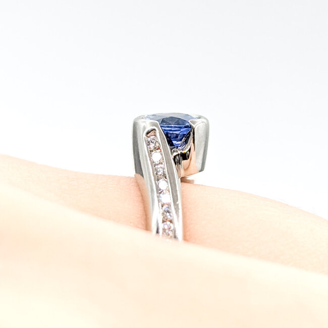 Ring Bypass .25ctw Round Diamonds 0.96ct Blue Sapphire Platinum 3.4mm Sz5 8.13g 225100145