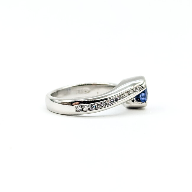 Ring Bypass .25ctw Round Diamonds 0.96ct Blue Sapphire Platinum 3.4mm Sz5 8.13g 225100145