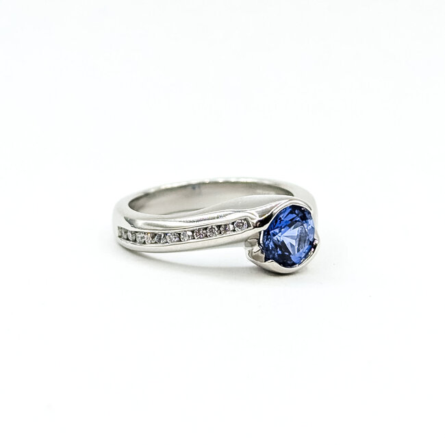 Ring Bypass .25ctw Round Diamonds 0.96ct Blue Sapphire Platinum 3.4mm Sz5 8.13g 225100145
