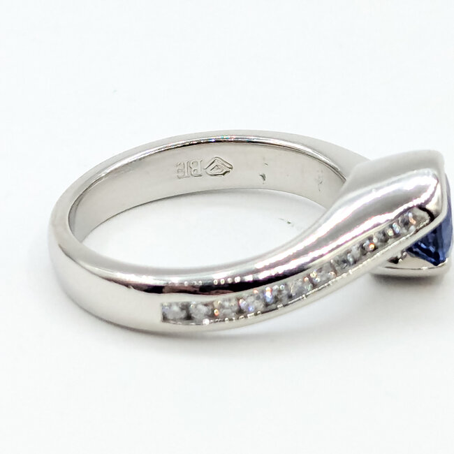 Ring Bypass .25ctw Round Diamonds 0.96ct Blue Sapphire Platinum 3.4mm Sz5 8.13g 225100145