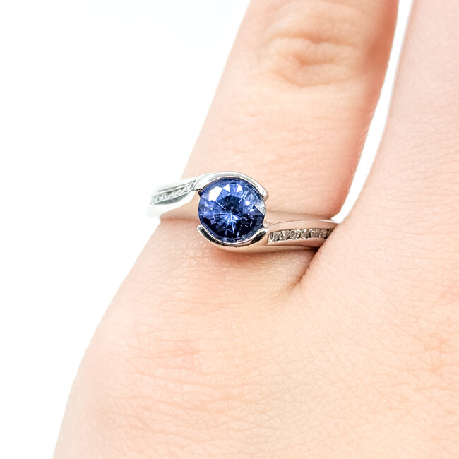 Ring Bypass .25ctw Round Diamonds 0.96ct Blue Sapphire Platinum 3.4mm Sz5 8.13g 225100145