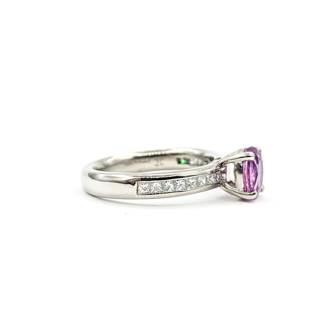 Ring Engagement 0.18ctw Round Diamonds 1.23ct Pink Sapphire Platinum 3.2mm Sz4.5 6.14g 225100146