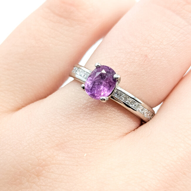 Ring Engagement 0.18ctw Round Diamonds 1.23ct Pink Sapphire Platinum 3.2mm Sz4.5 6.14g 225100146