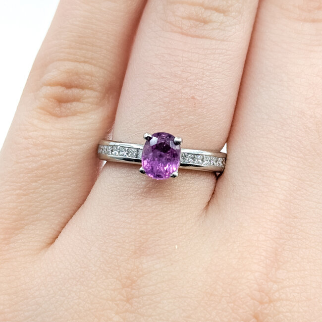 Ring Engagement 0.18ctw Round Diamonds 1.23ct Pink Sapphire Platinum 3.2mm Sz4.5 6.14g 225100146