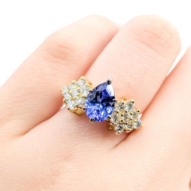 Ring Cocktail .96ctw Round Diamonds 1.93ct Purplish-Blue Tanzanite 18ky 3.2mm Sz5 7g 225100147
