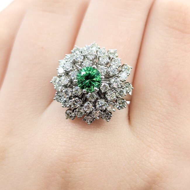 Ring Cocktail 1.64ctw Round Diamonds 1.31ct Tsavorite Garnet 14kw 20x20mm Sz7 10.82g 225100148
