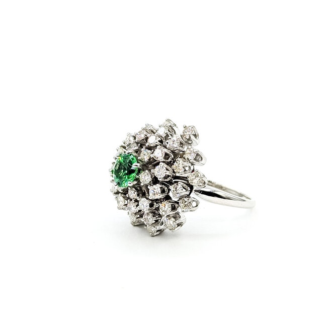 Ring Cocktail 1.64ctw Round Diamonds 1.31ct Tsavorite Garnet 14kw 20x20mm Sz7 10.82g 225100148