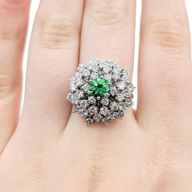 Ring Cocktail 1.64ctw Round Diamonds 1.31ct Tsavorite Garnet 14kw 20x20mm Sz7 10.82g 225100148