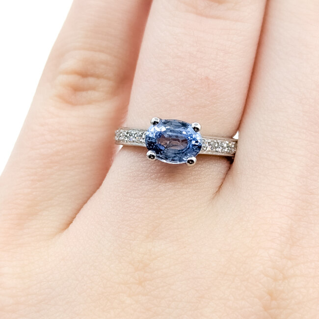 Ring Engagement 0.24ctw Round Diamonds 1.58ct Violetish Blue Sapphire Platinum 2.75mm Sz4.75 5.67g 225100151