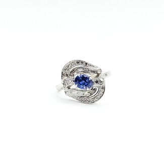 Ring Swirl .65ctw Round & Baguette Diamonds 1.31ct Blue Sapphire 14kw 17mm Sz8 5.03g 225100153