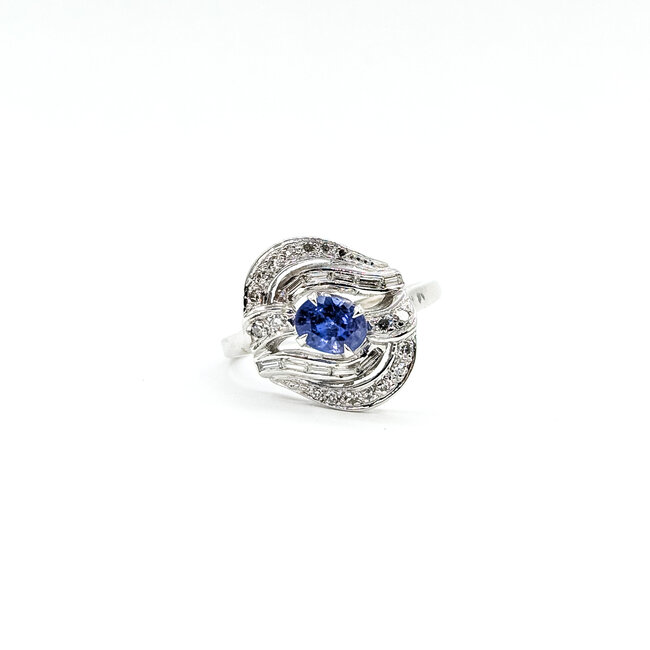Ring Swirl .65ctw Round & Baguette Diamonds 1.31ct Blue Sapphire 14kw 17mm Sz8 5.03g 225100153