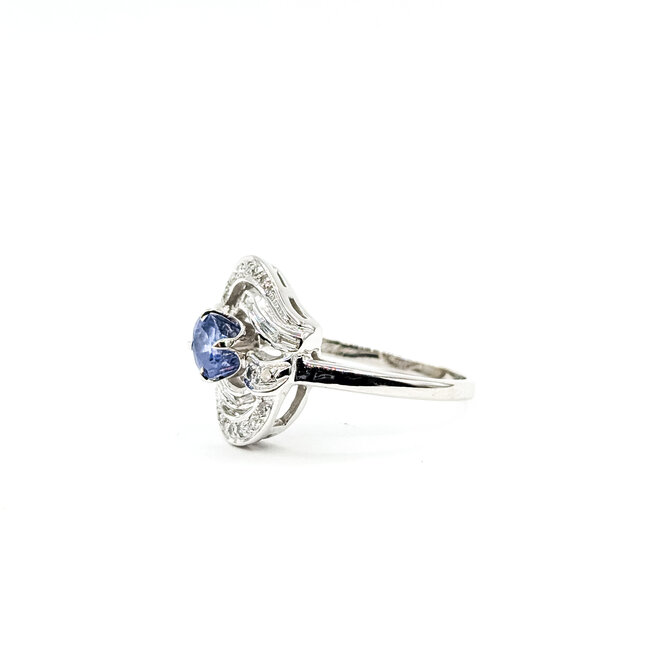 Ring Swirl .65ctw Round & Baguette Diamonds 1.31ct Blue Sapphire 14kw 17mm Sz8 5.03g 225100153