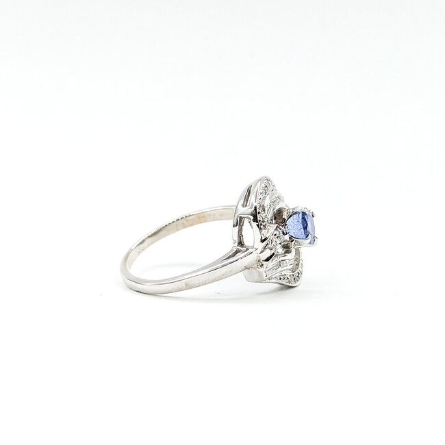 Ring Swirl .65ctw Round & Baguette Diamonds 1.31ct Blue Sapphire 14kw 17mm Sz8 5.03g 225100153