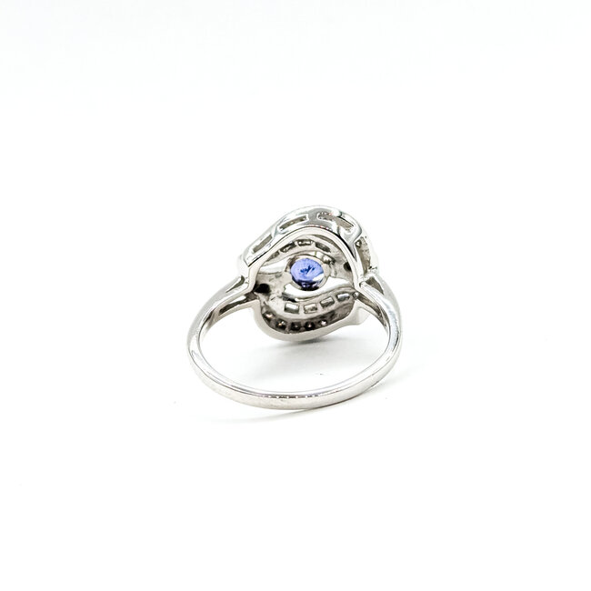 Ring Swirl .65ctw Round & Baguette Diamonds 1.31ct Blue Sapphire 14kw 17mm Sz8 5.03g 225100153