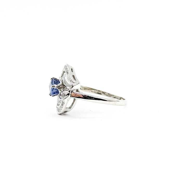 Ring Swirl .65ctw Round & Baguette Diamonds 1.31ct Blue Sapphire 14kw 17mm Sz8 5.03g 225100153