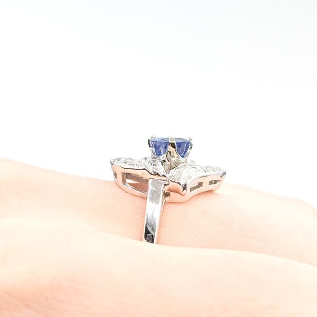 Ring Swirl .65ctw Round & Baguette Diamonds 1.31ct Blue Sapphire 14kw 17mm Sz8 5.03g 225100153