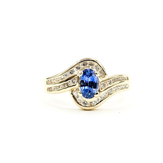Ring Bypass 0.27ctw Round Diamonds 0.54ct Blue Sapphire 14ky 10.5mm Sz5.25 2.63g 225100154