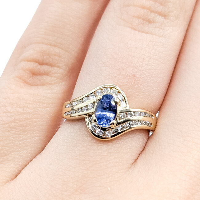 Ring Bypass 0.27ctw Round Diamonds 0.54ct Blue Sapphire 14ky 10.5mm Sz5.25 2.63g 225100154