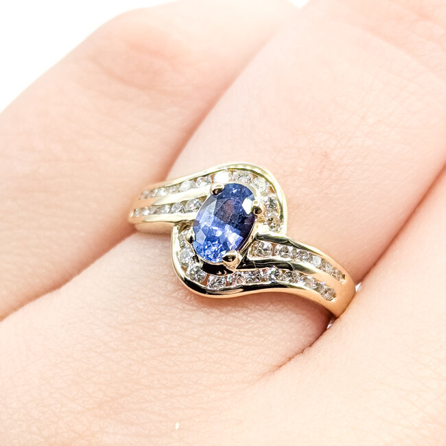 Ring Bypass 0.27ctw Round Diamonds 0.54ct Blue Sapphire 14ky 10.5mm Sz5.25 2.63g 225100154