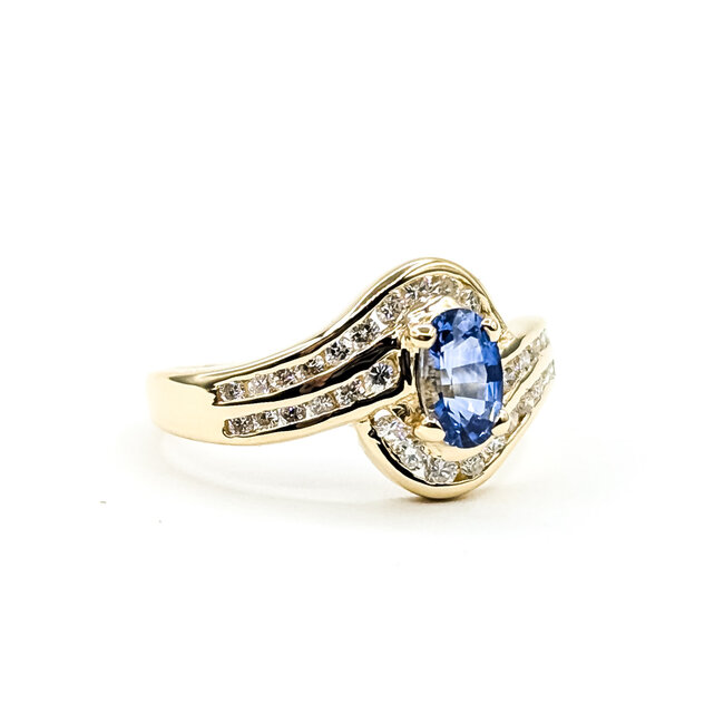 Ring Bypass 0.27ctw Round Diamonds 0.54ct Blue Sapphire 14ky 10.5mm Sz5.25 2.63g 225100154