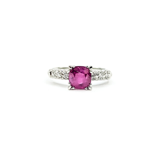 Ring Engagement 0.06ctw Round Diamonds 1.71ct Red Ruby Platinum 3.2mm Sz8 5.68g 225100160
