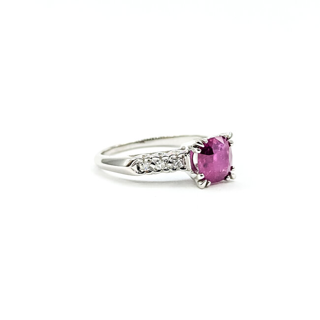 Ring Engagement 0.06ctw Round Diamonds 1.71ct Red Ruby Platinum 3.2mm Sz8 5.68g 225100160