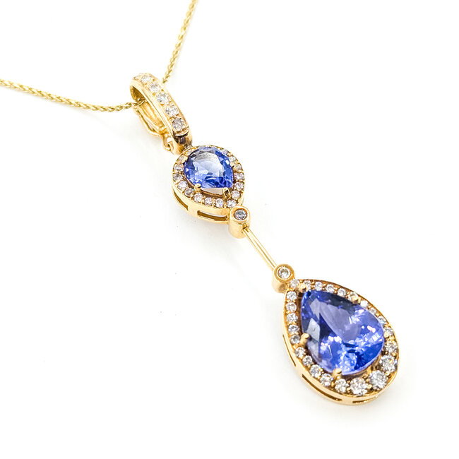 Pendant Drop Halo 0.7ctw Round Diamonds 4.75ct Purple Tanzanite 14ky 2.2x.55" 17.5" 8.21g 225100162
